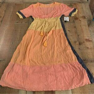 O’Neill Phaedra beach color block dress orange navy yellow pink size small